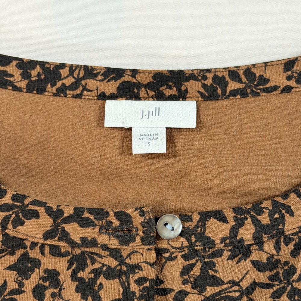 J. Jill Cardigan Women Small Brown Black Floral Button Front Cotton Tencel Top - Picture 2 of 6